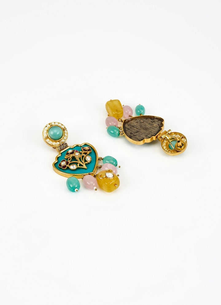 Gold Plated Green Kundan Long Necklace Set With Pearl Hangings Vivinia by Vidhi Mehra - Fabilicious Fashion