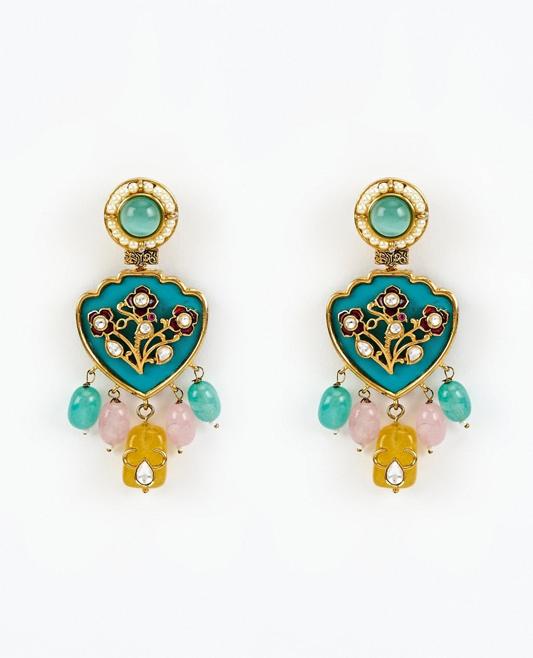 Gold Plated Green Kundan Long Necklace Set With Pearl Hangings Vivinia by Vidhi Mehra - Fabilicious Fashion