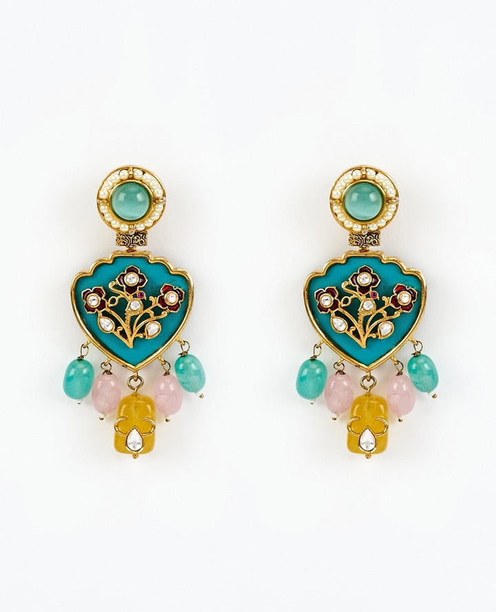Gold Plated Green Kundan Long Necklace Set With Pearl Hangings Vivinia by Vidhi Mehra - Fabilicious Fashion