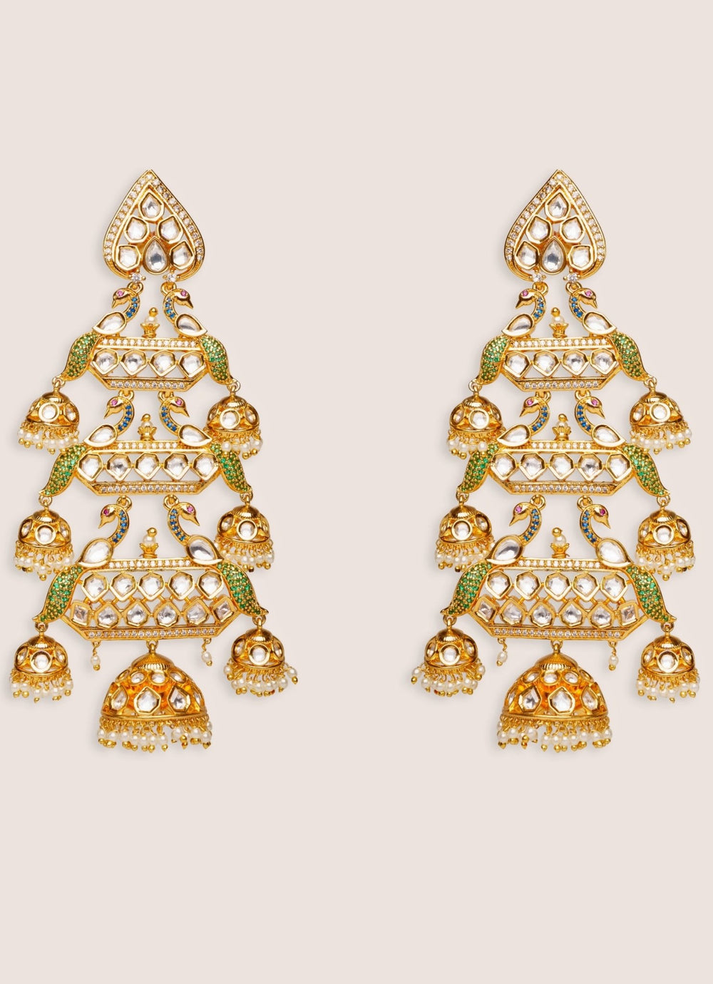 Gold Plated Green Kundan Polki Dangler Earrings Zevar by Geeta - Fabilicious Fashion