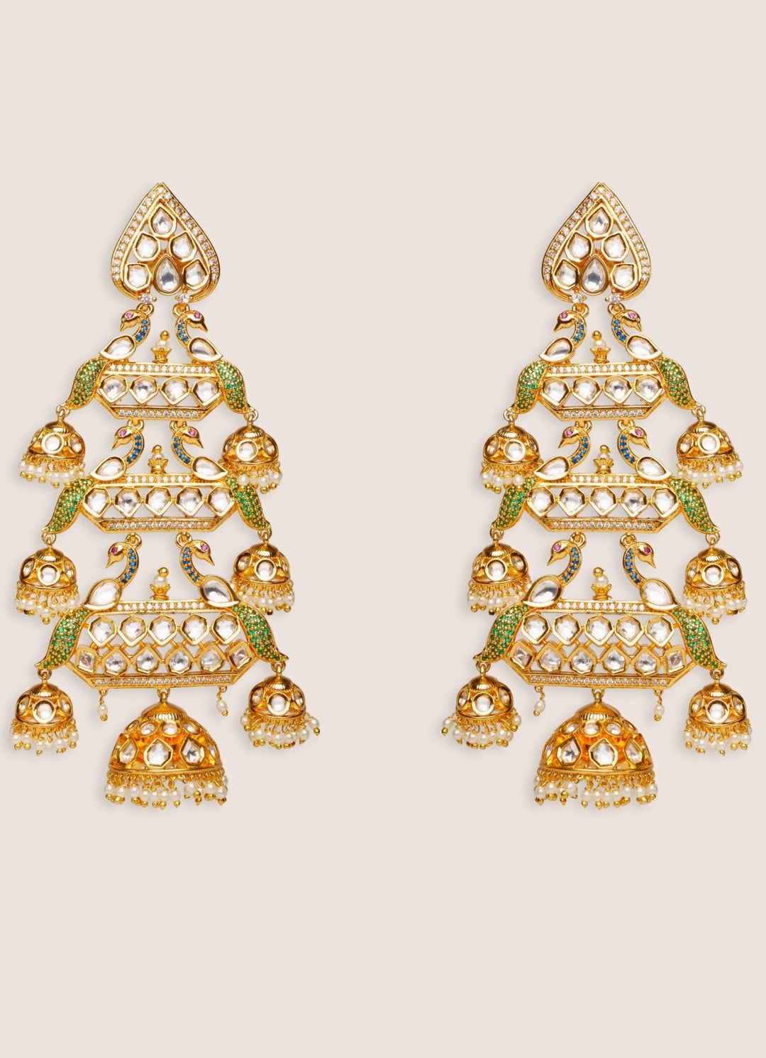 Gold Plated Green Kundan Polki Dangler Earrings Zevar by Geeta - Fabilicious Fashion