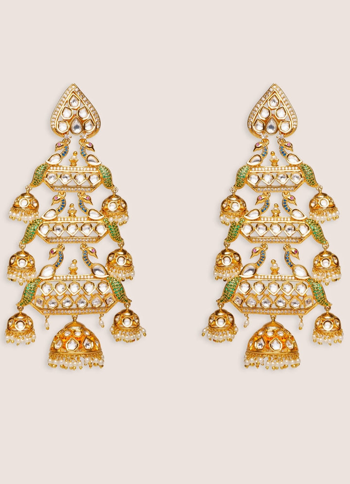 Gold Plated Green Kundan Polki Dangler Earrings Zevar by Geeta - Fabilicious Fashion