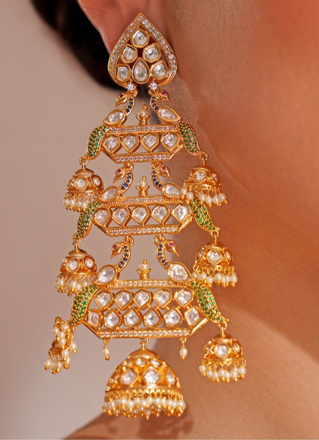 Gold Plated Green Kundan Polki Dangler Earrings Zevar by Geeta - Fabilicious Fashion