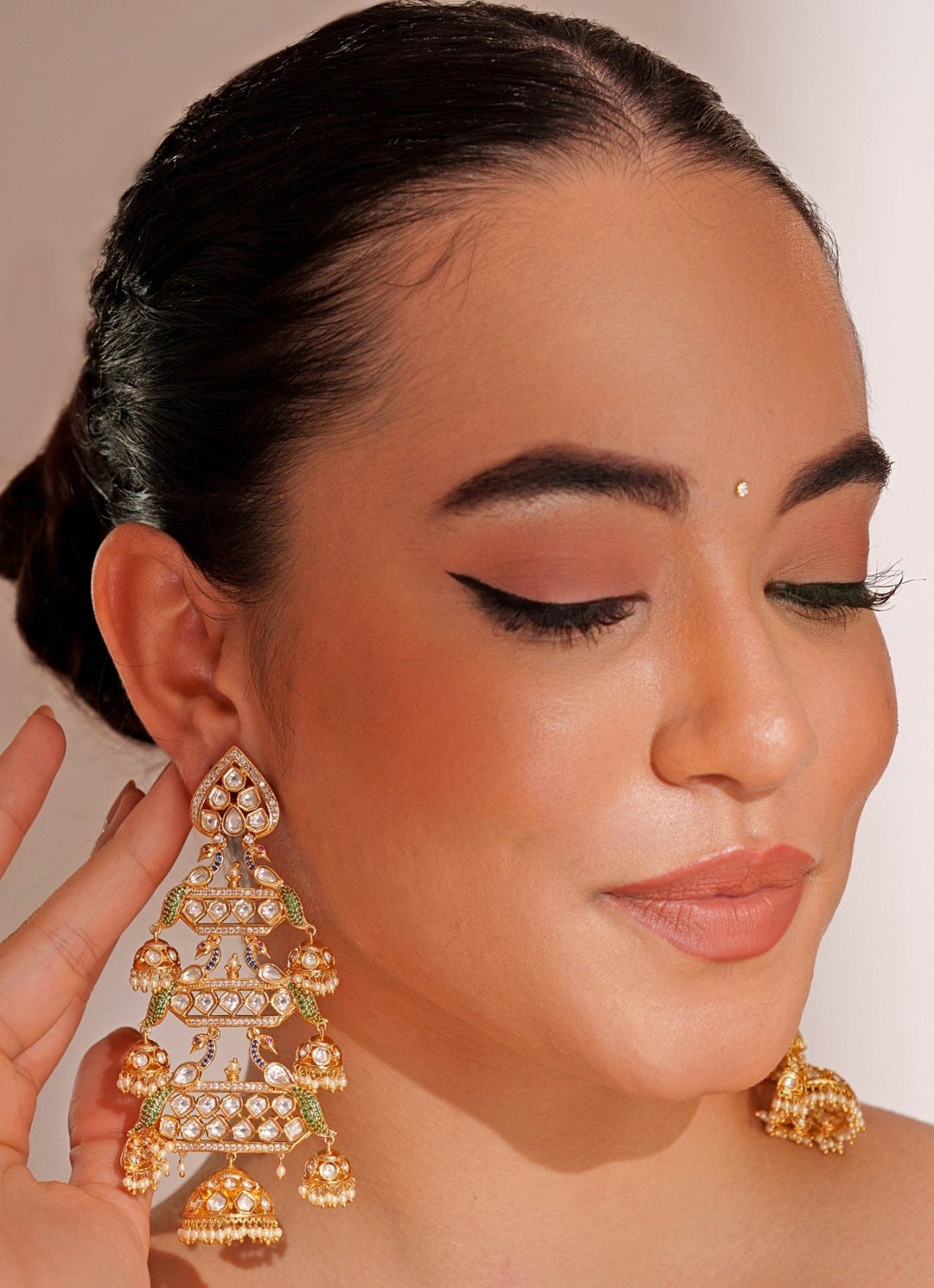 Gold Plated Green Kundan Polki Dangler Earrings Zevar by Geeta - Fabilicious Fashion