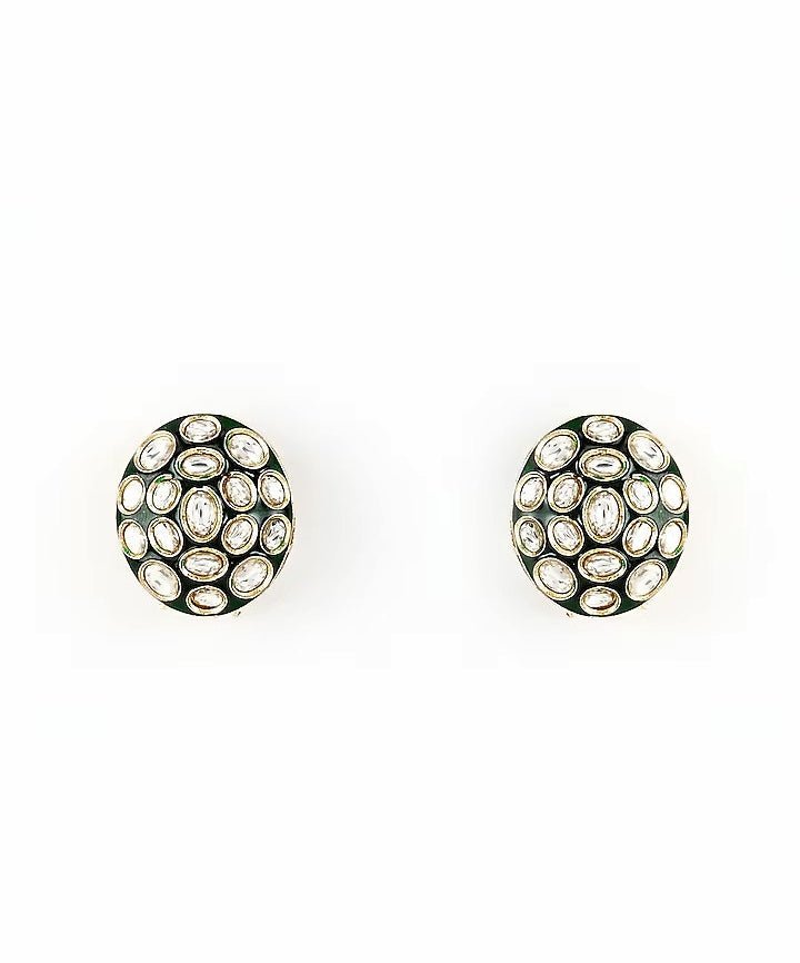 Gold Plated Green Kundan Studs Earrings Vivinia by Vidhi Mehra - Fabilicious Fashion