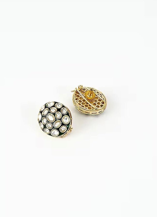 Gold Plated Green Kundan Studs Earrings Vivinia by Vidhi Mehra - Fabilicious Fashion