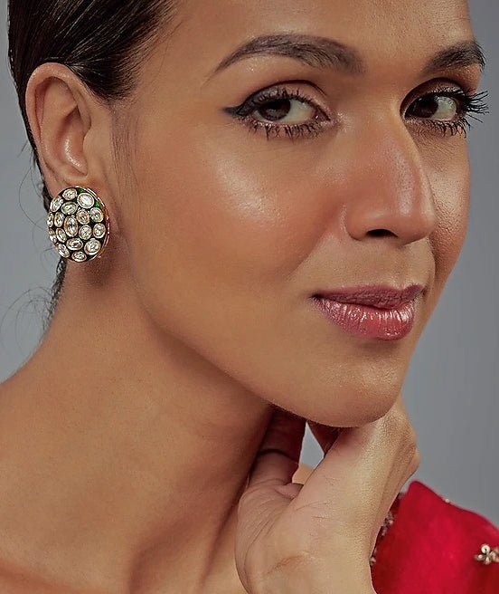 Gold Plated Green Kundan Studs Earrings Vivinia by Vidhi Mehra - Fabilicious Fashion
