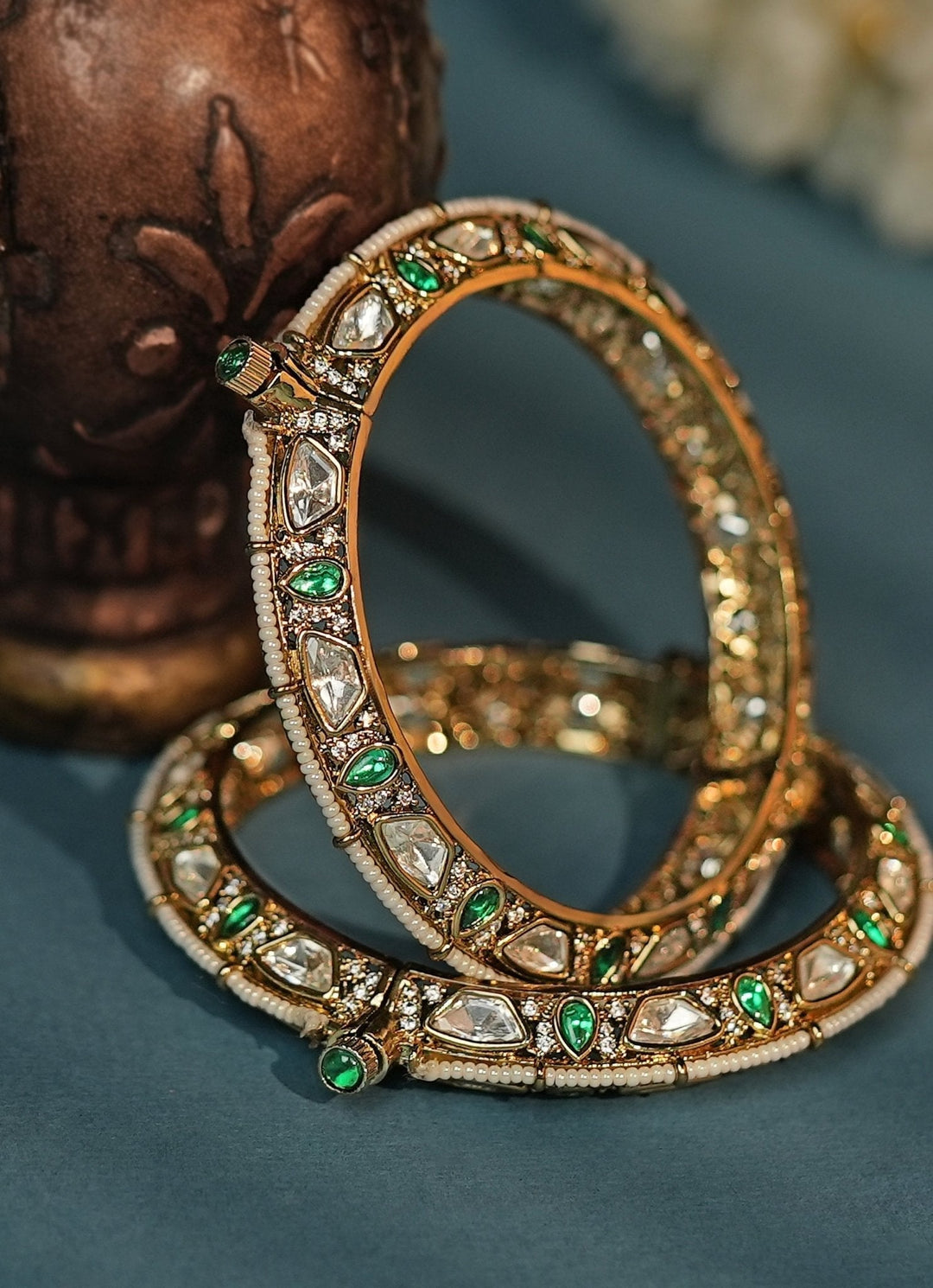 Gold Plated Green Moissanite Bangle Kalyani Indian Jewelry - Fabilicious Fashion