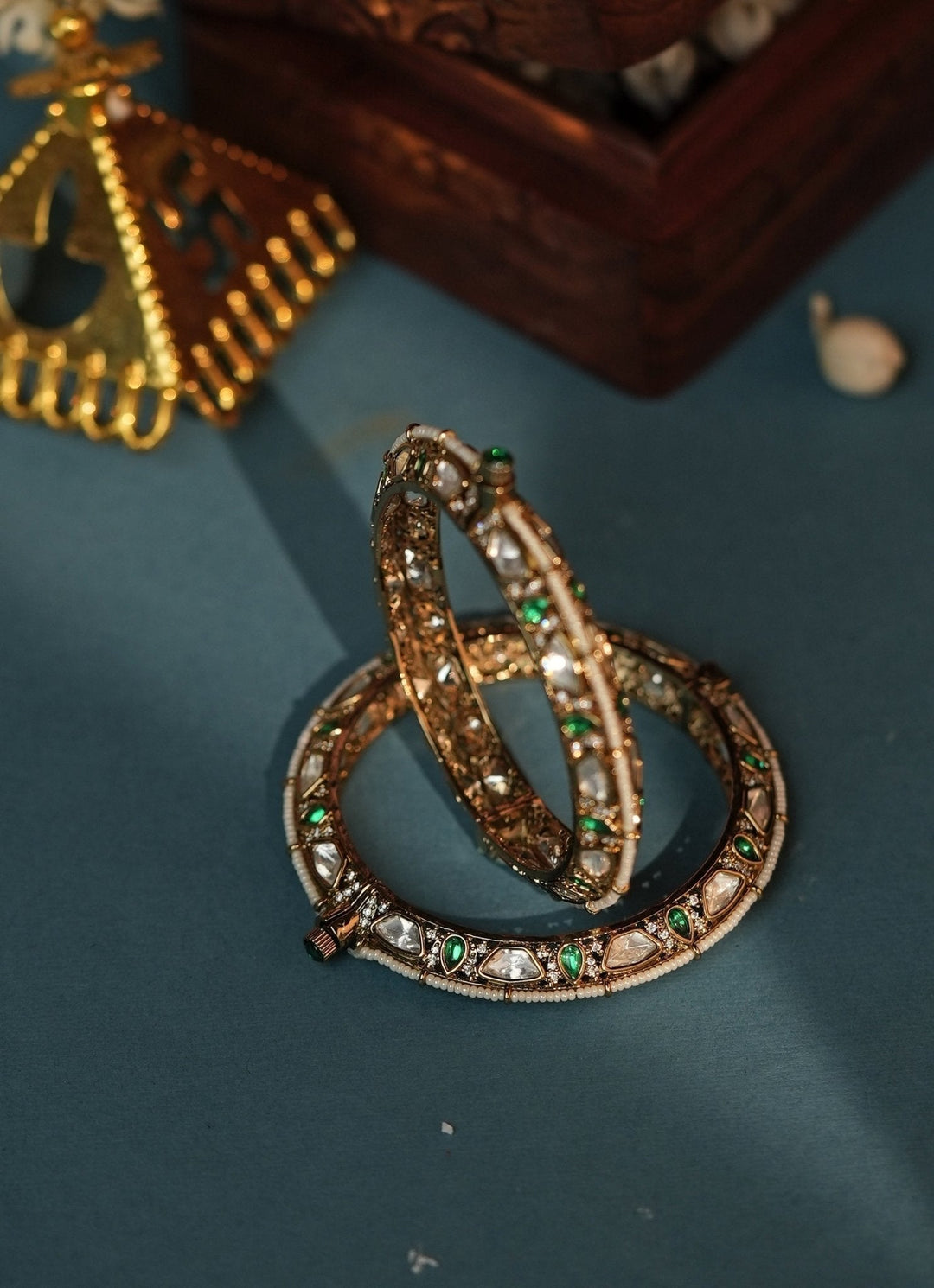 Gold Plated Green Moissanite Bangle Kalyani Indian Jewelry - Fabilicious Fashion