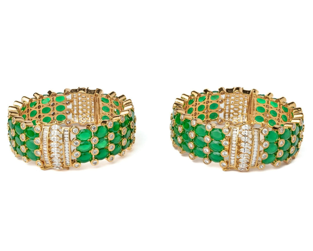 Gold Plated Green Stone And Kundan Polki Bangle Set Vivinia by Vidhi Mehra - Fabilicious Fashion