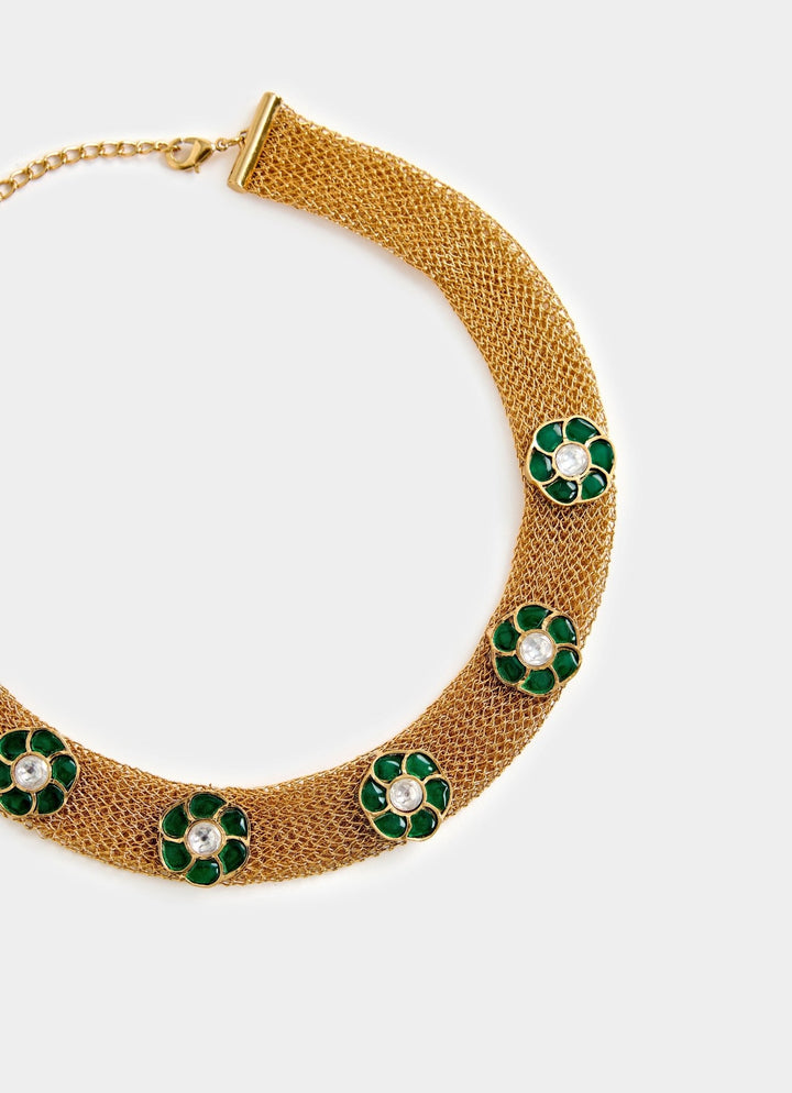 Gold Plated Green Stone Choker Set Vivinia By Vidhi Mehra - Fabilicious Fashion