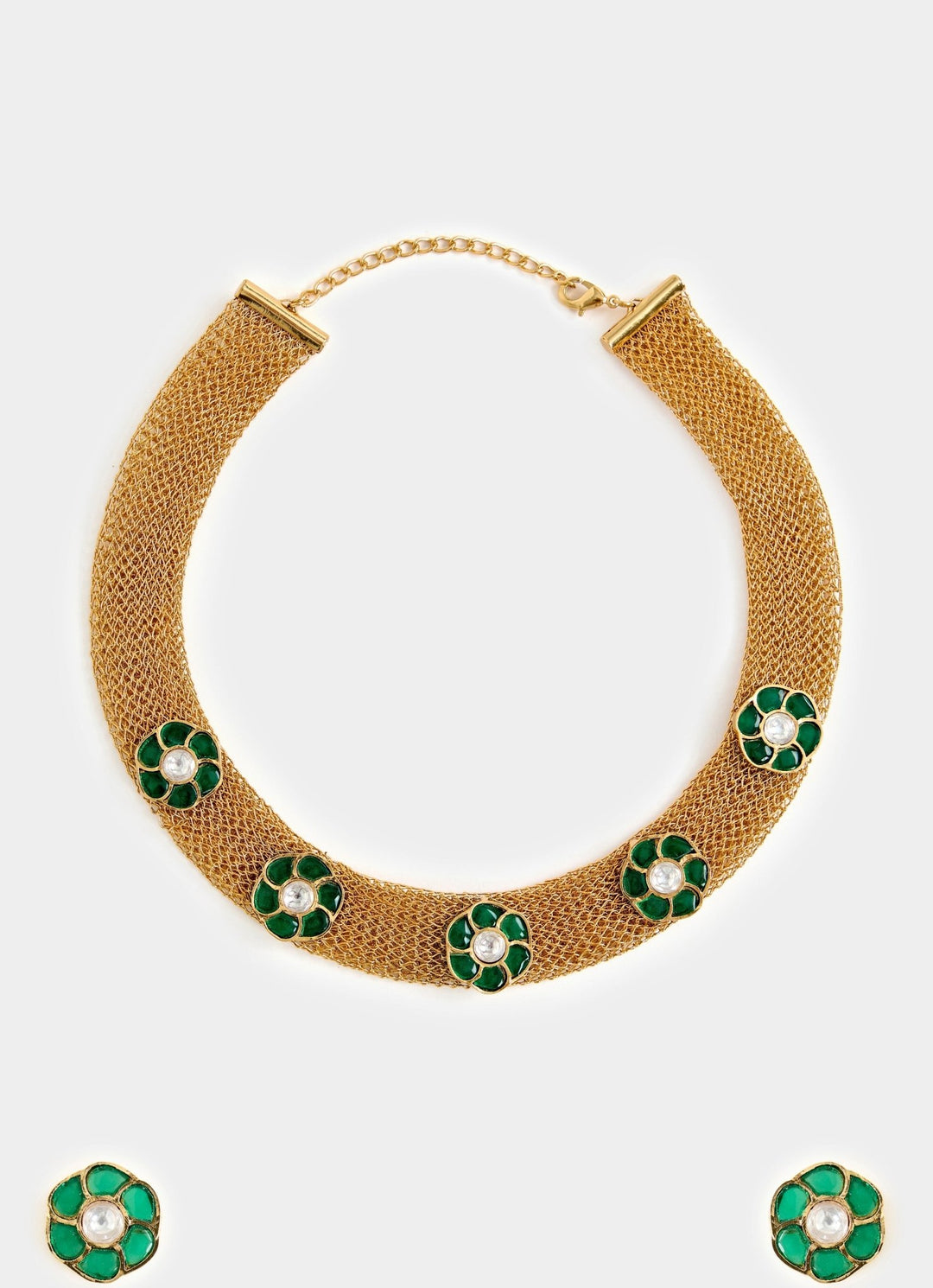Gold Plated Green Stone Choker Set Vivinia By Vidhi Mehra - Fabilicious Fashion