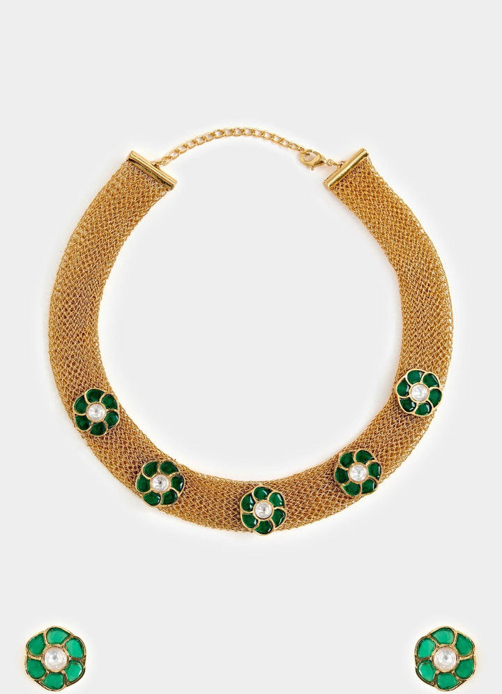 Gold Plated Green Stone Choker Set Vivinia By Vidhi Mehra - Fabilicious Fashion