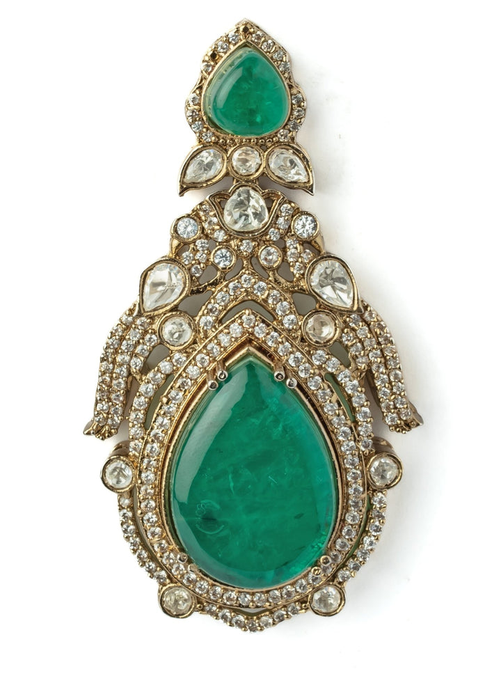 Gold Plated Green Stone Earrings Vivinia by Vidhi Mehra - Fabilicious Fashion