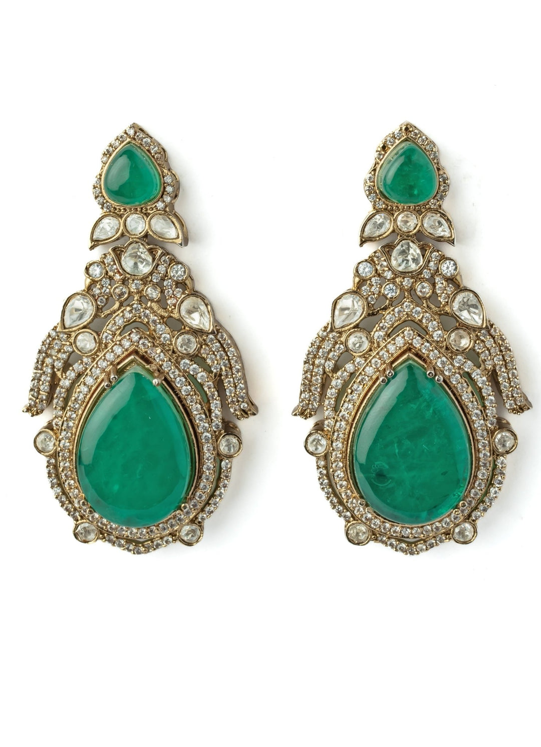 Gold Plated Green Stone Earrings Vivinia by Vidhi Mehra - Fabilicious Fashion