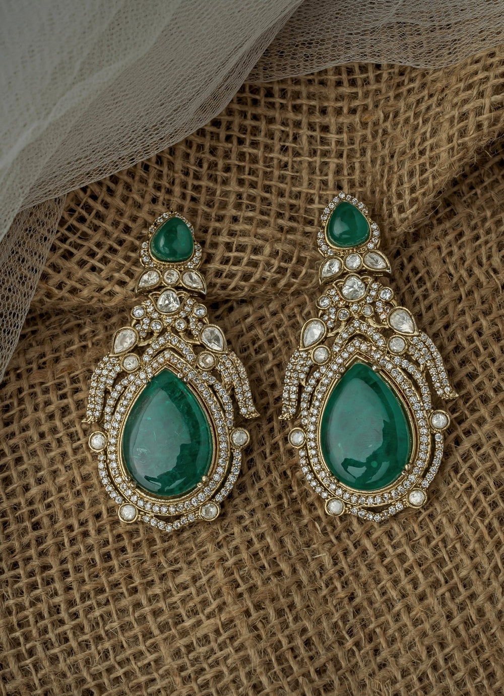Gold Plated Green Stone Earrings Vivinia by Vidhi Mehra - Fabilicious Fashion
