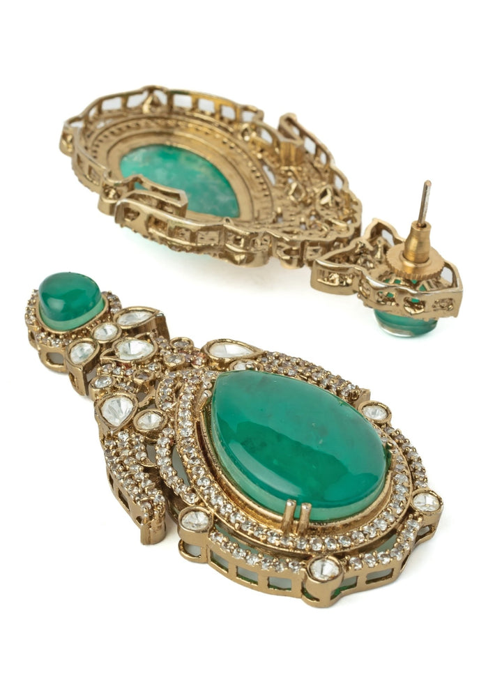 Gold Plated Green Stone Earrings Vivinia by Vidhi Mehra - Fabilicious Fashion