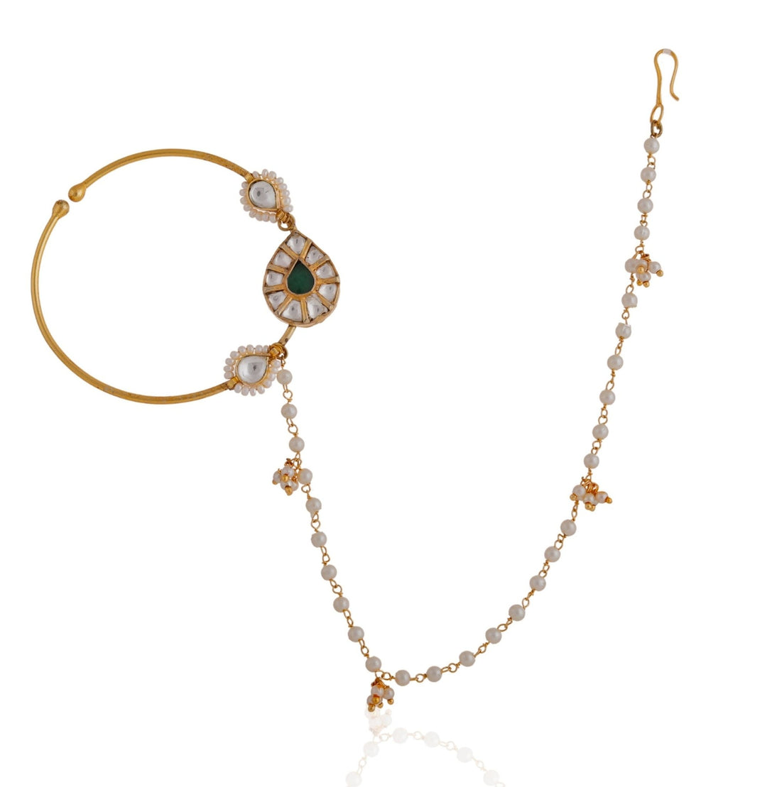 Gold Plated Green Stone Nath Riana by Shikha Jindal - Fabilicious Fashion