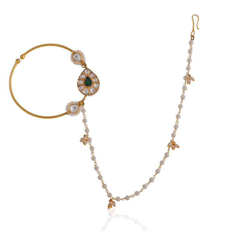 Gold Plated Green Stone Nath Riana by Shikha Jindal - Fabilicious Fashion