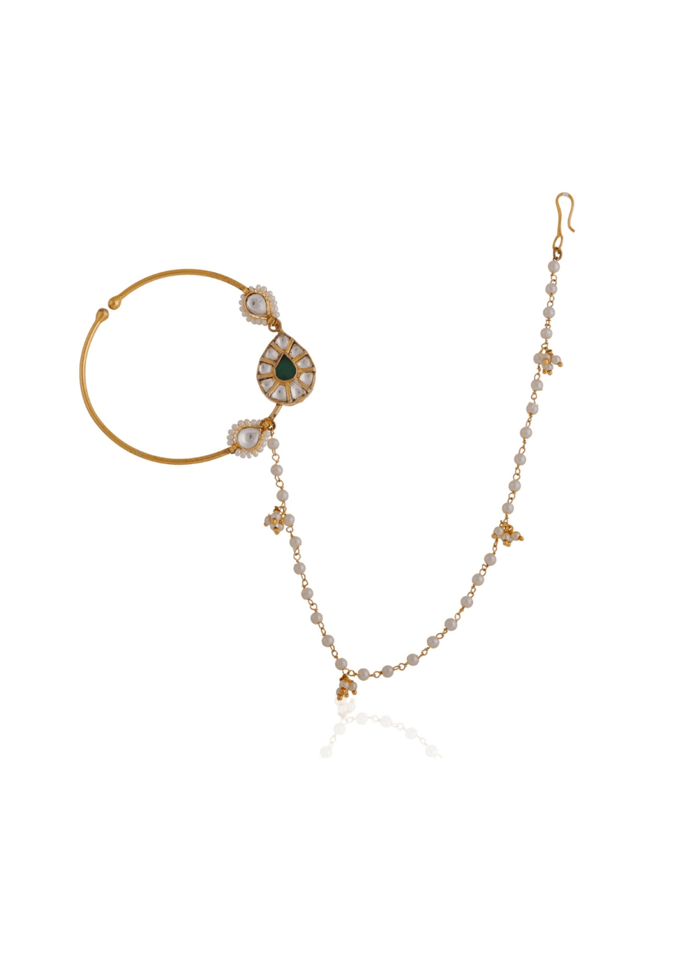 Gold Plated Green Stone Nath Riana by Shikha Jindal - Fabilicious Fashion