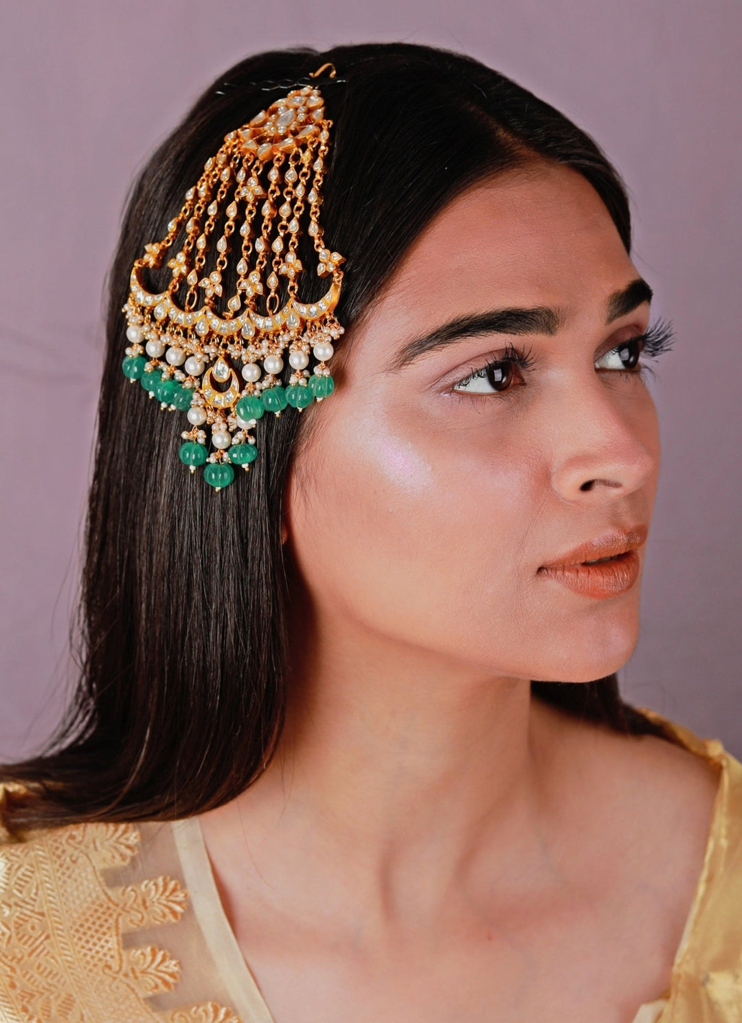 Gold Plated Green Stone Passa Riana by Shikha Jindal - Fabilicious Fashion