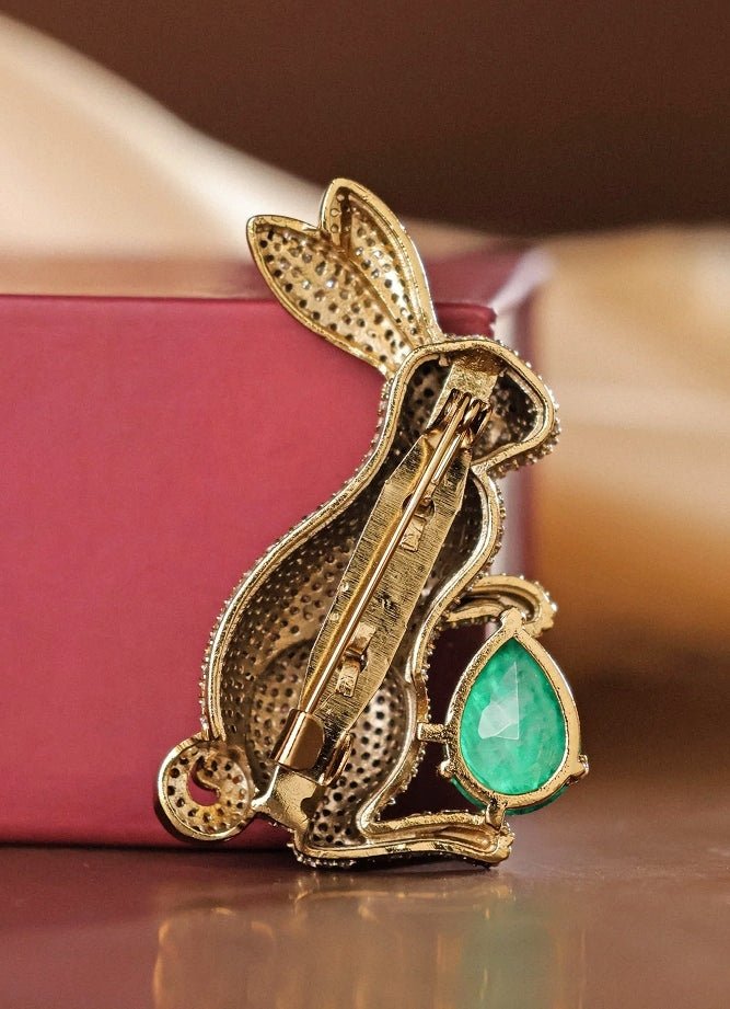 Mr Jewels Gold Plated Green Stone Rabbit BroochFabilicious Fashion