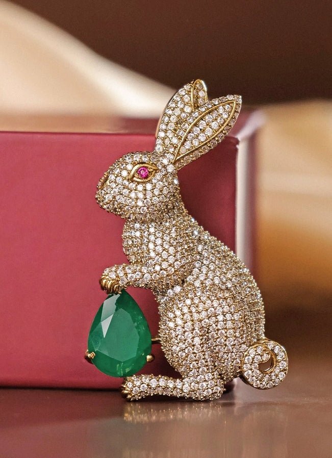 Mr Jewels Gold Plated Green Stone Rabbit BroochFabilicious Fashion