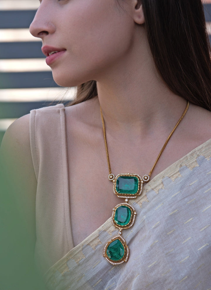 Do Taara Gold Plated Green Victorian NecklaceFabilicious Fashion