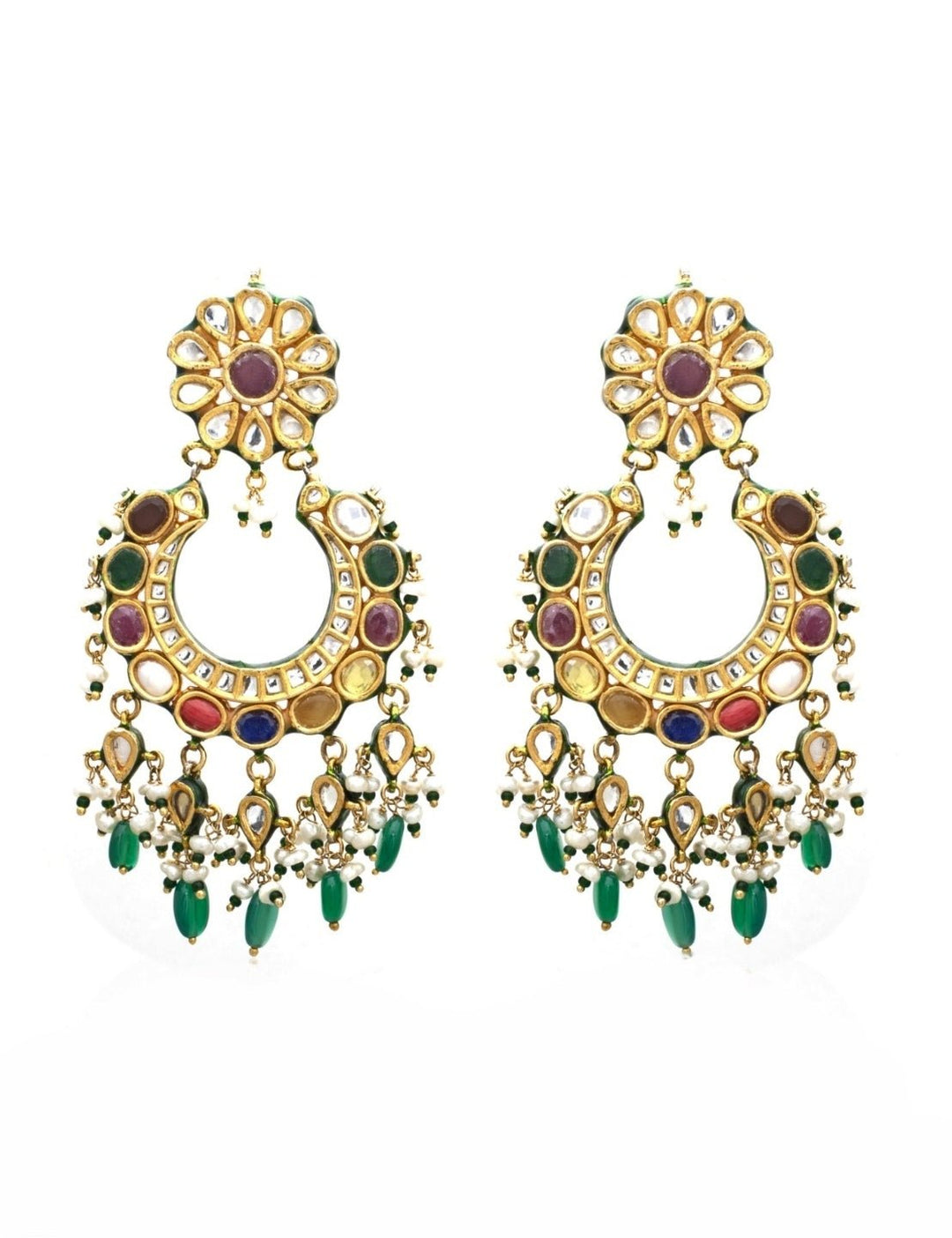 Gold Plated Hoop Earrings With Mutlicolour Stones Vivinia by Vidhi Mehra - Fabilicious Fashion