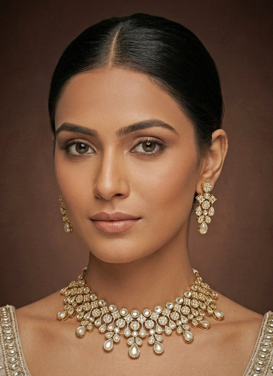 Zevar by Geeta Gold Plated Jadau Necklace SetFabilicious Fashion