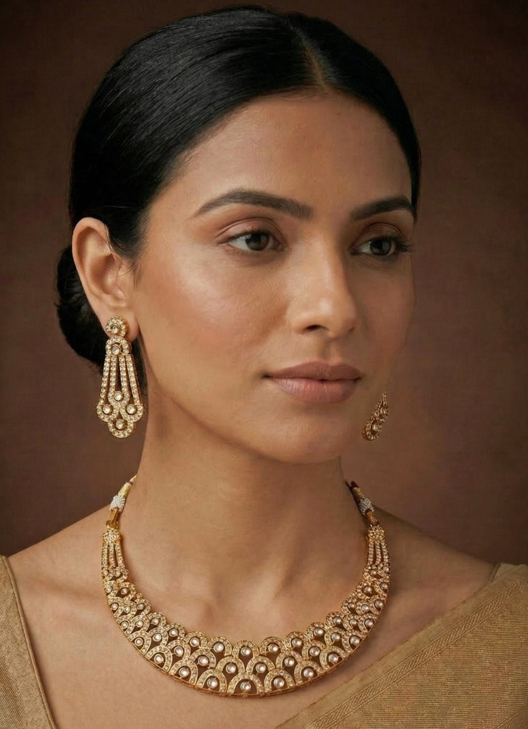 Zevar by Geeta Gold Plated Jadau Necklace SetFabilicious Fashion