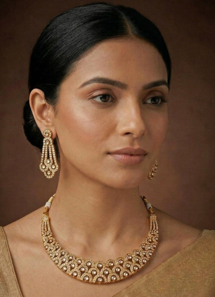Zevar by Geeta Gold Plated Jadau Necklace SetFabilicious Fashion