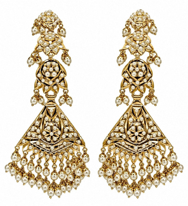 Vivinia By Vidhi Mehra Gold Plated Jadau Pearl Geometric EarringsFabilicious Fashion