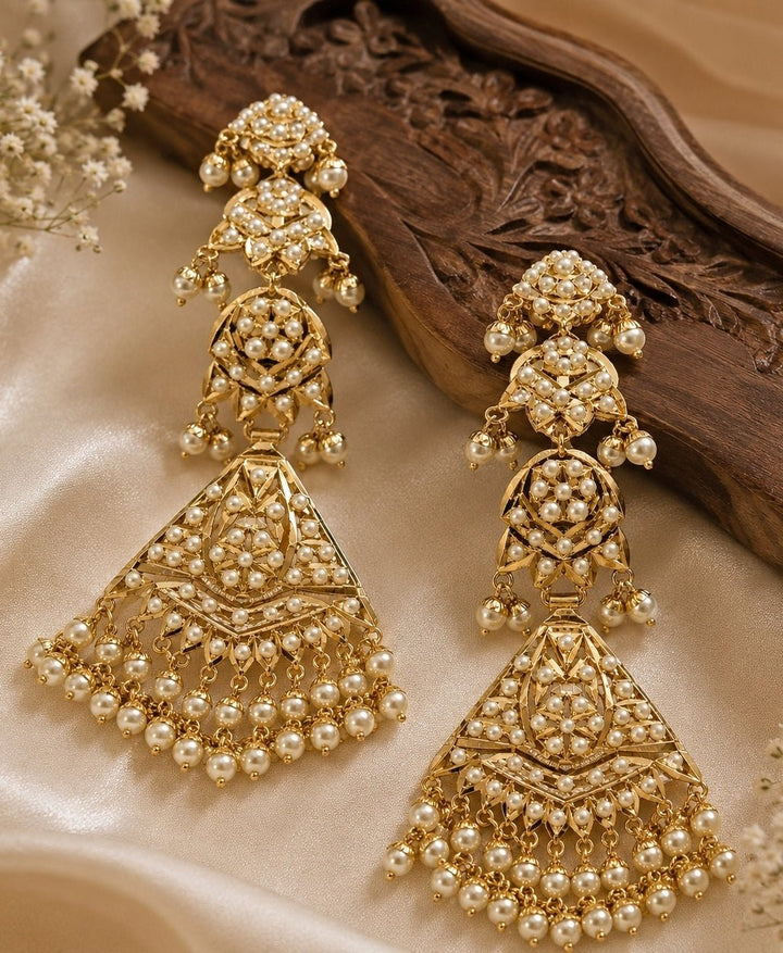 Vivinia By Vidhi Mehra Gold Plated Jadau Pearl Geometric EarringsFabilicious Fashion