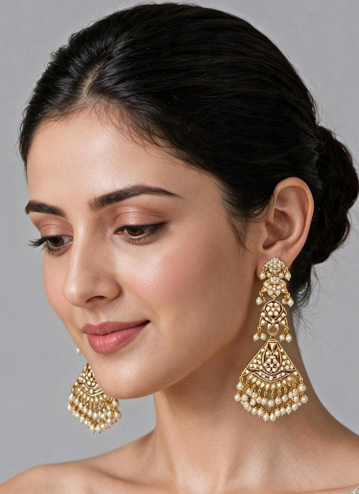 Vivinia By Vidhi Mehra Gold Plated Jadau Pearl Geometric EarringsFabilicious Fashion