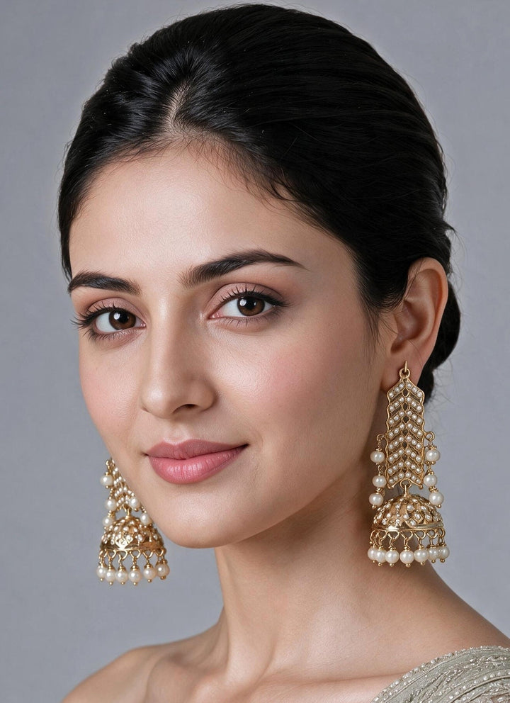 Vivinia By Vidhi Mehra Gold Plated Jadau Pearl JhumkaFabilicious Fashion