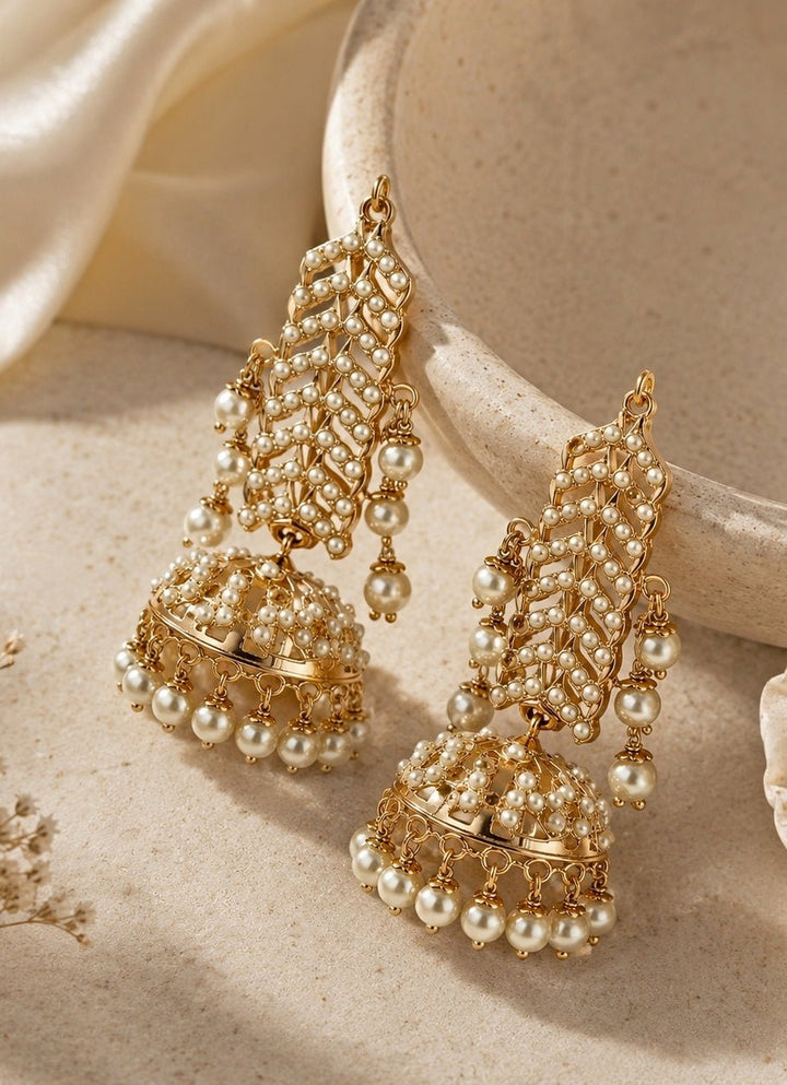 Vivinia By Vidhi Mehra Gold Plated Jadau Pearl JhumkaFabilicious Fashion