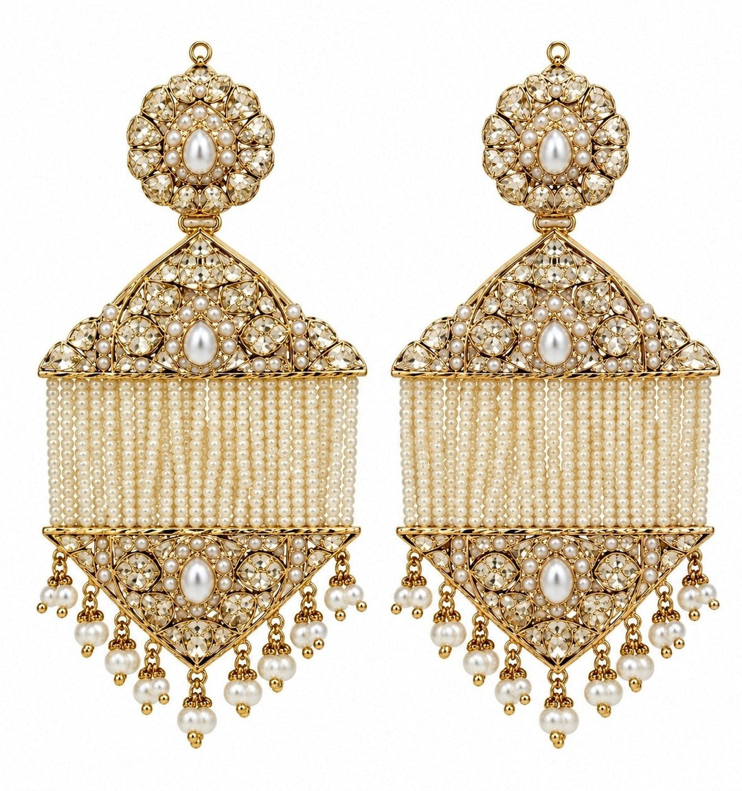 Vivinia By Vidhi Mehra Gold Plated Jadau Pearl Tassel Statement EarringsFabilicious Fashion