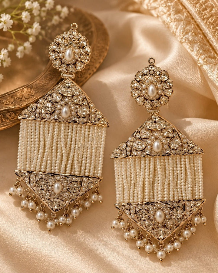 Vivinia By Vidhi Mehra Gold Plated Jadau Pearl Tassel Statement EarringsFabilicious Fashion