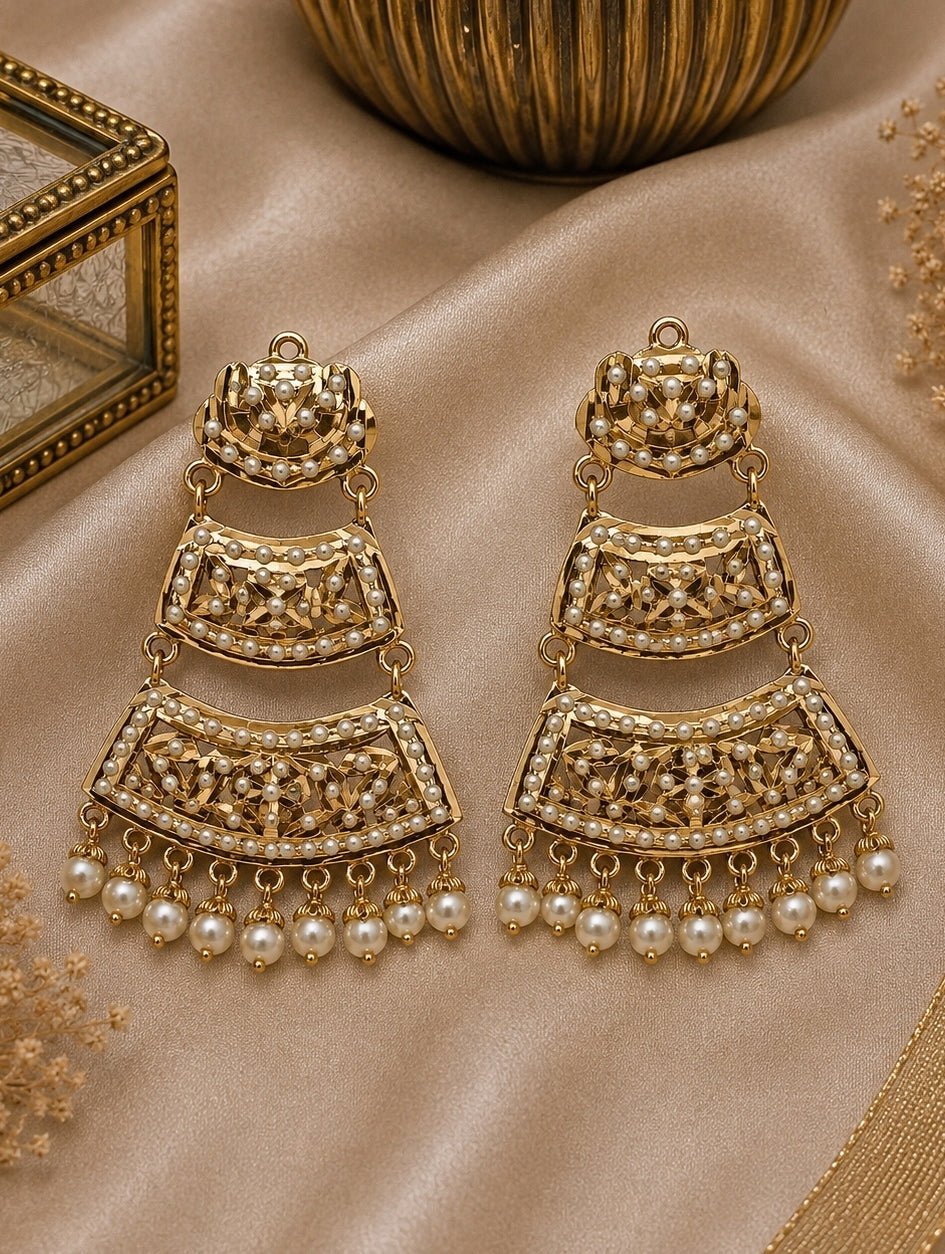 Vivinia By Vidhi Mehra Gold Plated Jadau Pearl Tiered Statement EarringsFabilicious Fashion