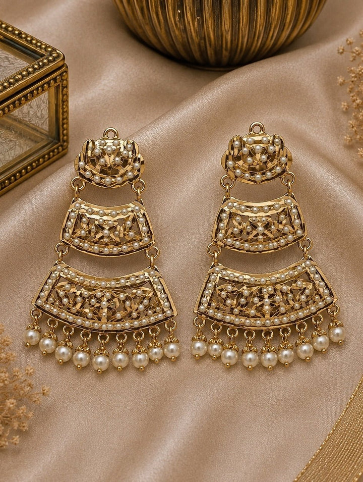 Vivinia By Vidhi Mehra Gold Plated Jadau Pearl Tiered Statement EarringsFabilicious Fashion