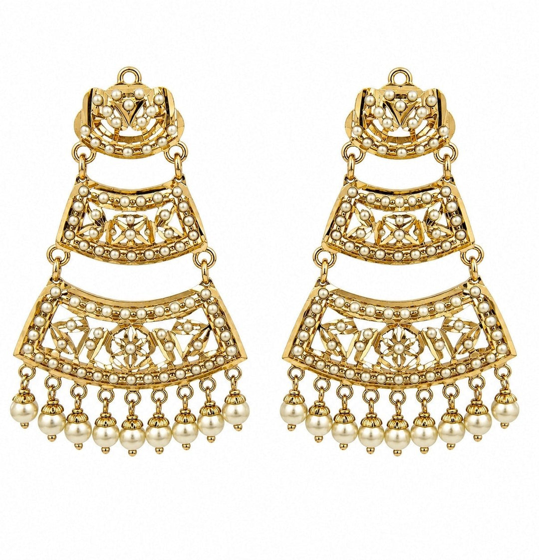 Vivinia By Vidhi Mehra Gold Plated Jadau Pearl Tiered Statement EarringsFabilicious Fashion
