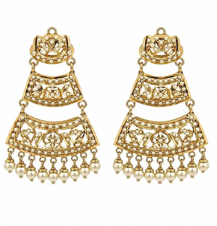 Vivinia By Vidhi Mehra Gold Plated Jadau Pearl Tiered Statement EarringsFabilicious Fashion