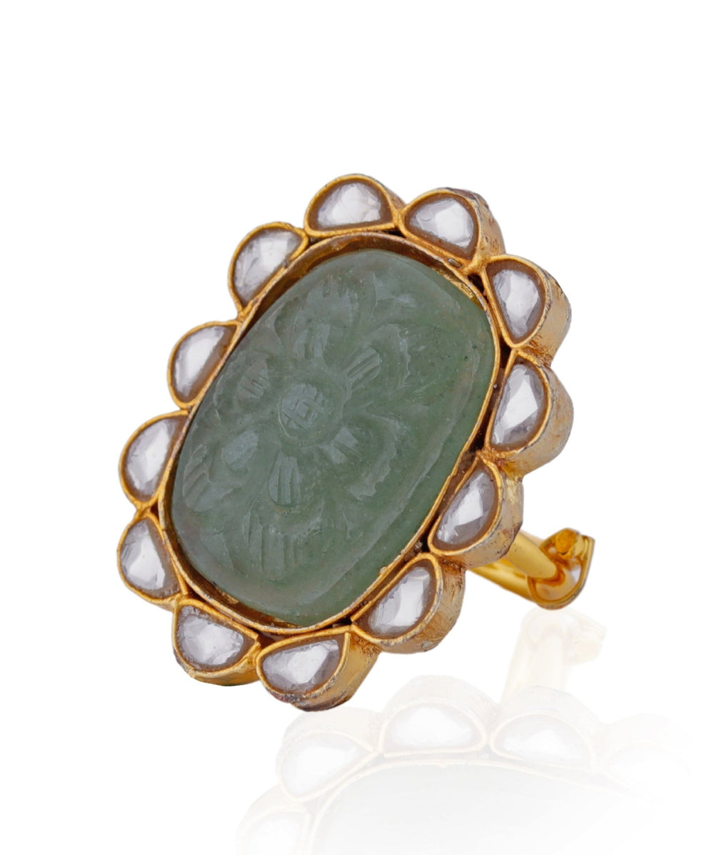 Gold Plated Jade And White Stone Ring Riana by Shikha Jindal - Fabilicious Fashion