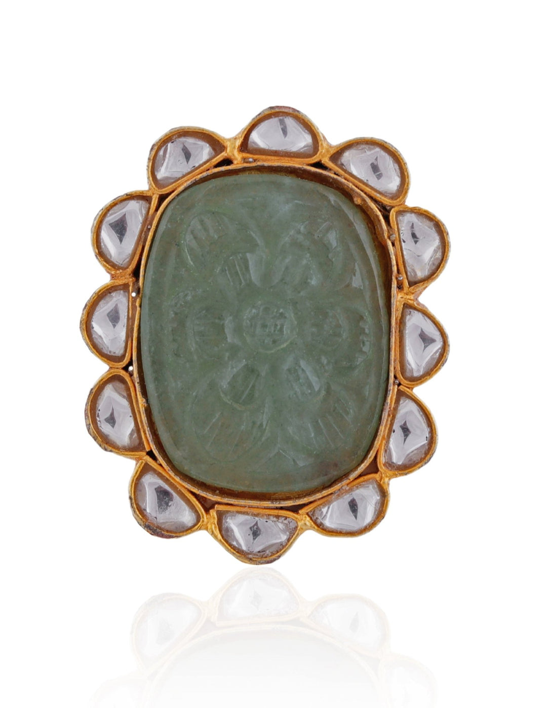 Gold Plated Jade And White Stone Ring Riana by Shikha Jindal - Fabilicious Fashion