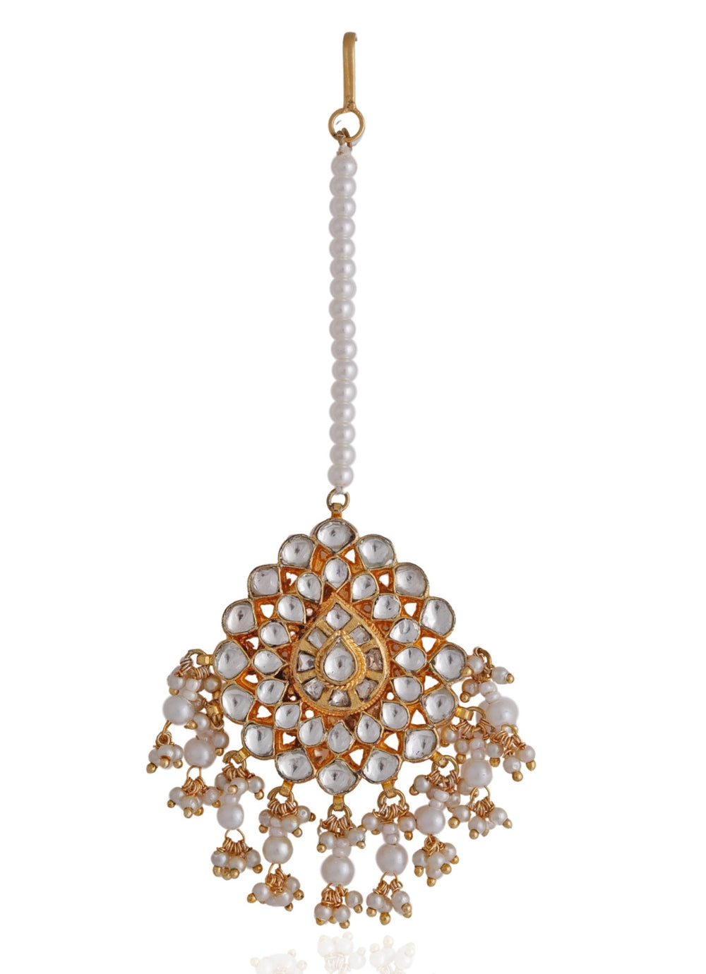 Gold Plated Jadtar And Pearl Maang Tikka Riana by Shikha Jindal - Fabilicious Fashion