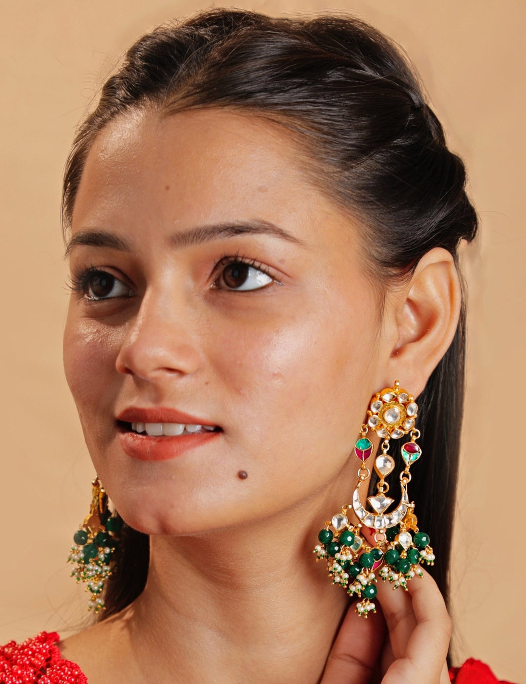 Gold Plated Jadtar Chandbali Earrings Kalyani Indian Jewelry - Fabilicious Fashion