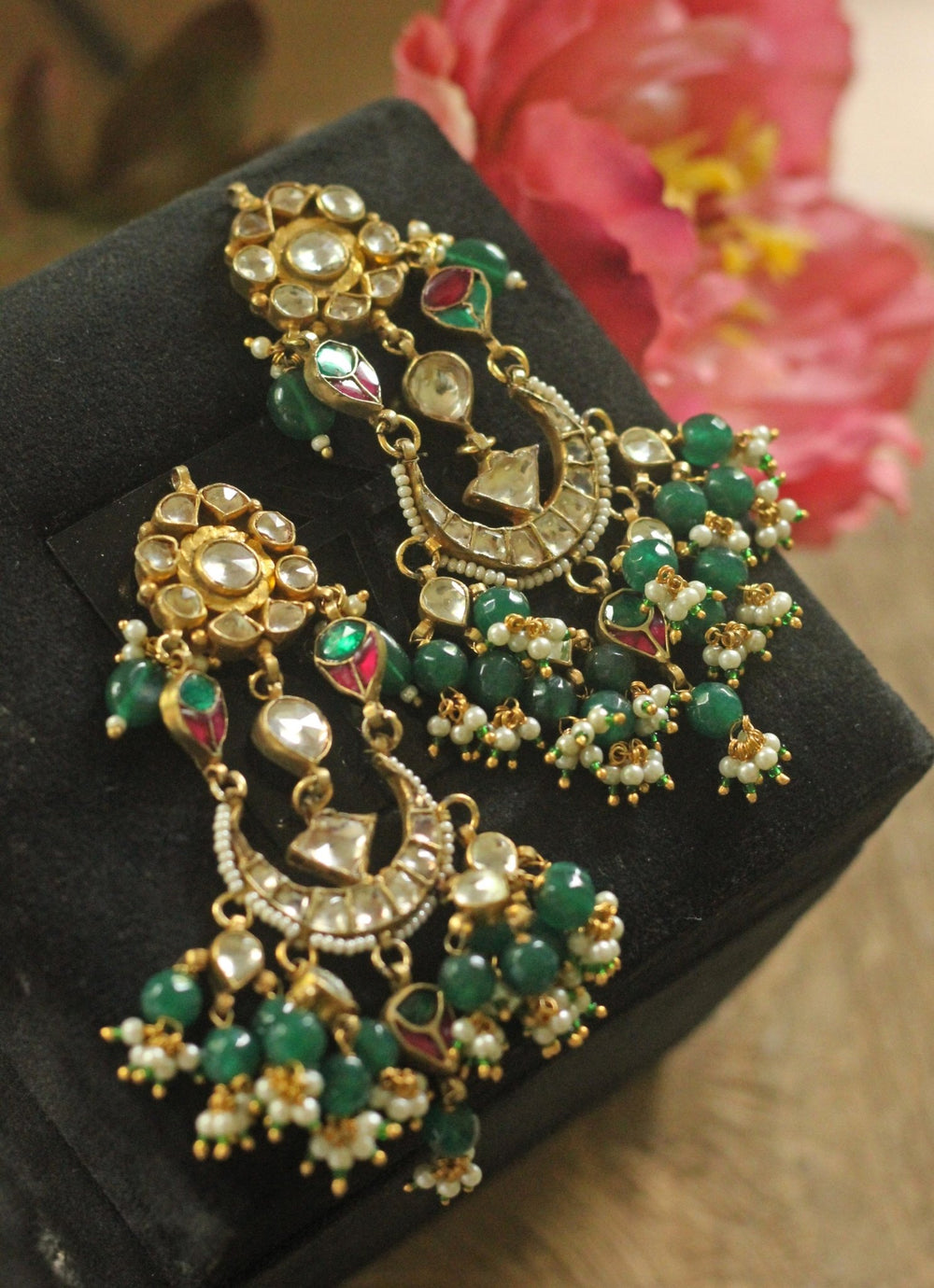 Gold Plated Jadtar Chandbali Earrings Kalyani Indian Jewelry - Fabilicious Fashion