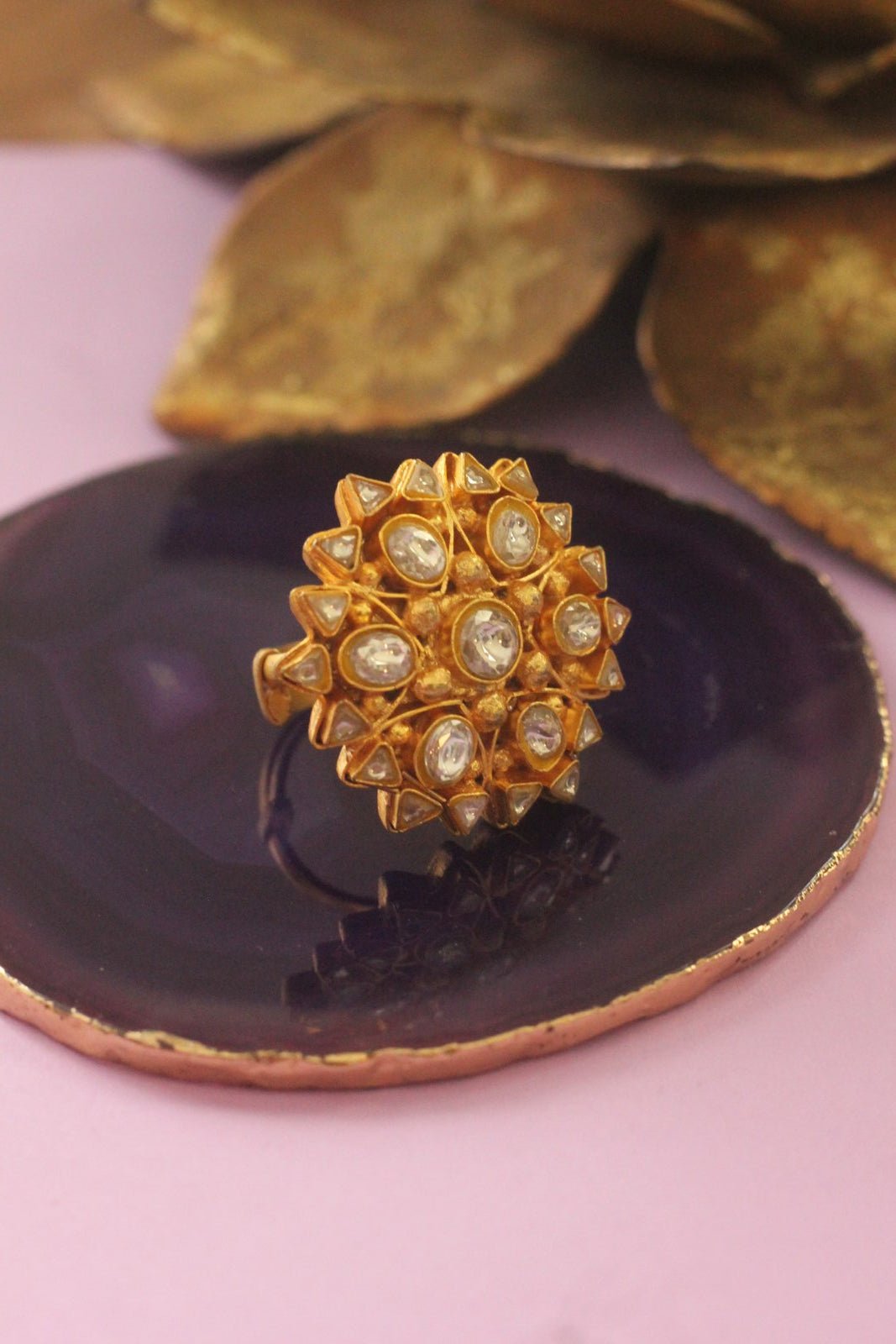 Gold Plated Jadtar Stone Ring Kalyani Indian Jewelry - Fabilicious Fashion