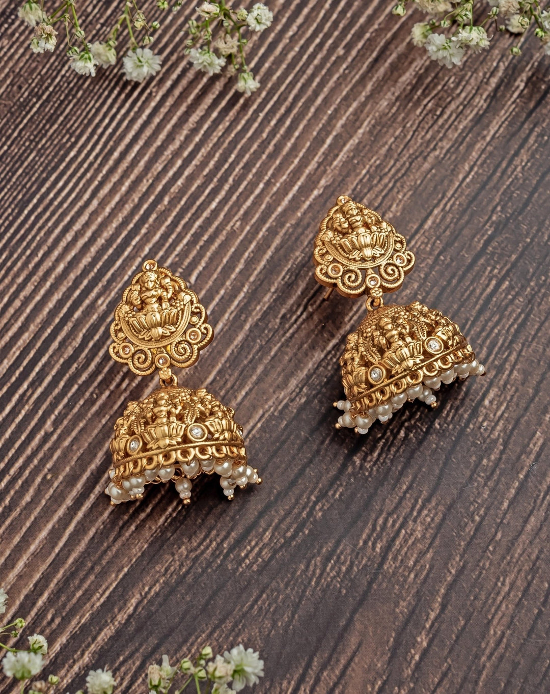 Gold Plated Jhumka Earrings With Pearl Hangings Vivinia by Vidhi Mehra - Fabilicious Fashion